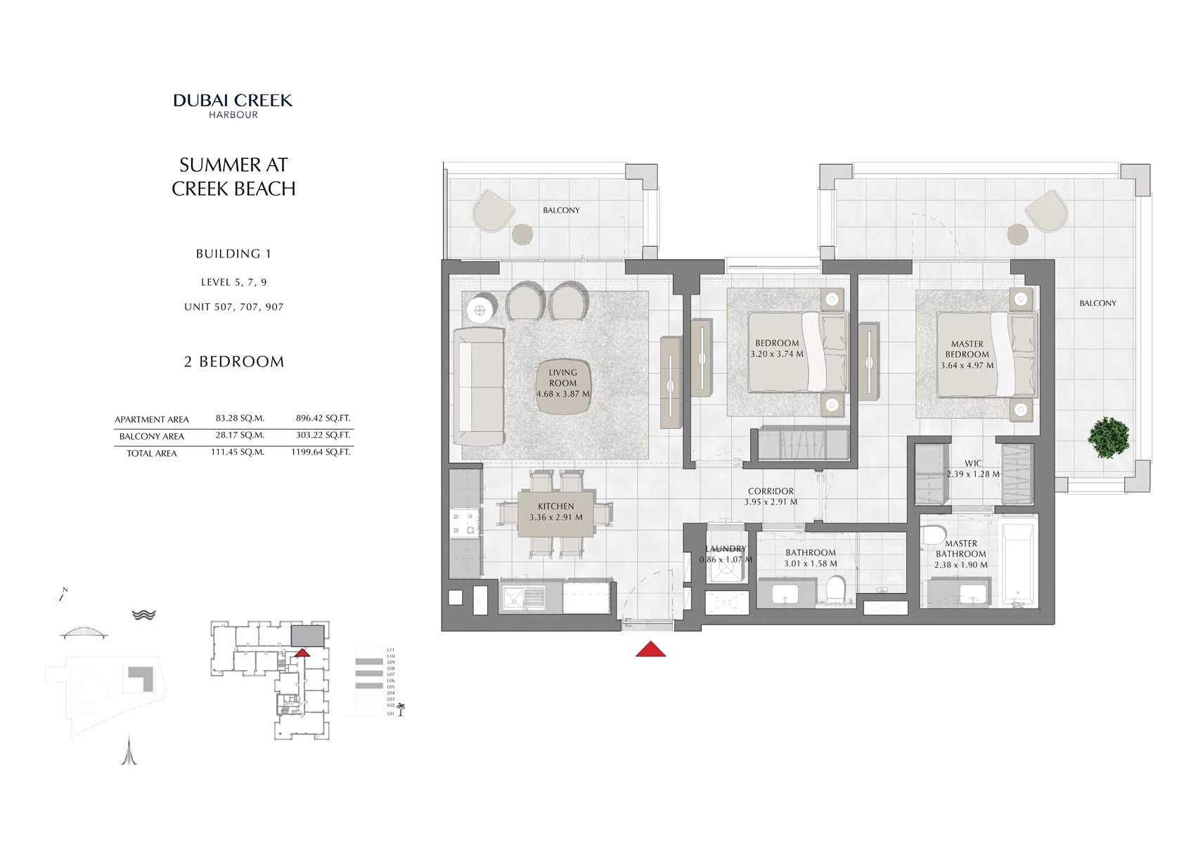 2 Br Building 1 Level-5-7-9 Unit 507-707-907, Size 1199 Sq Ft